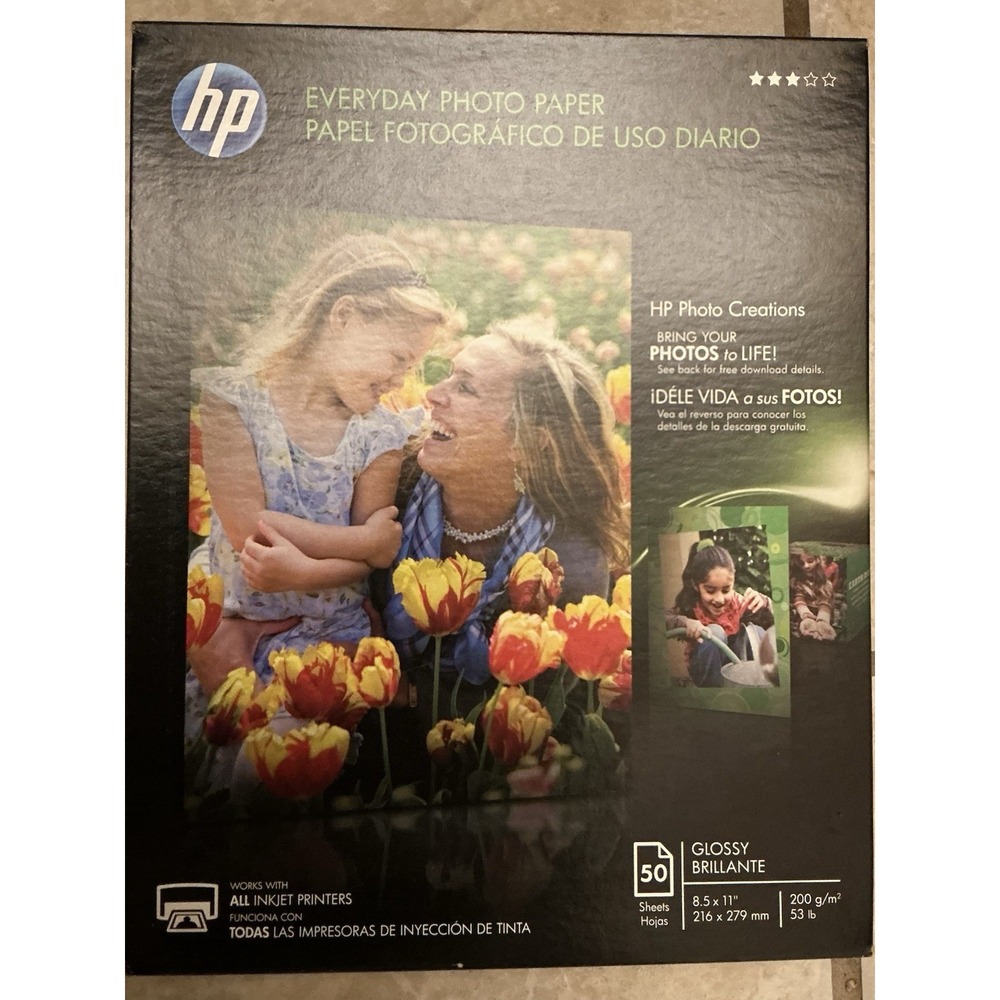 HP Everyday Glossy Photo Paper | 50 Sheets | Letter | 8.5 x 11 in | Q8723A